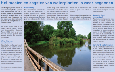 afbeelding van artikel in Almere deze Week over het maaien en oogsten van waterplanten